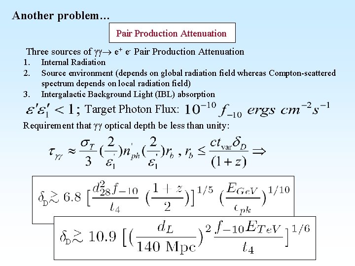Another problem… Pair Production Attenuation Three sources of gg e+ e- Pair Production Attenuation