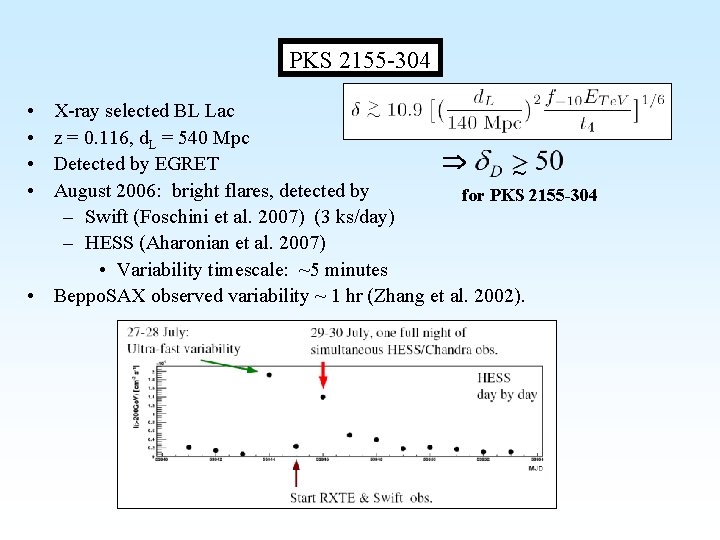 PKS 2155 -304 • • X-ray selected BL Lac z = 0. 116, d.