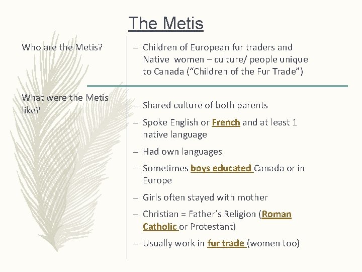 The Metis Who are the Metis? What were the Metis like? – Children of