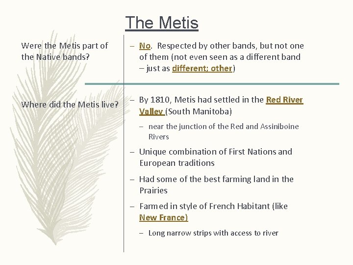 The Metis Were the Metis part of the Native bands? Where did the Metis