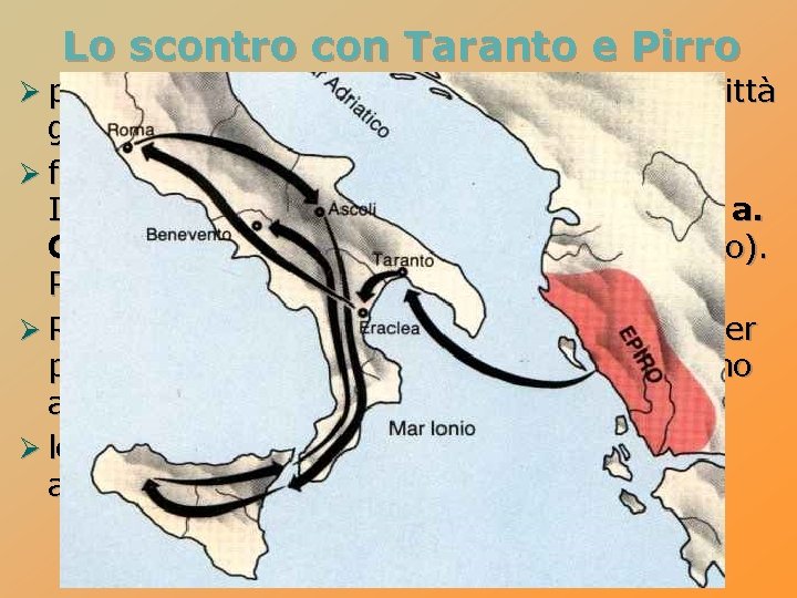 Lo scontro con Taranto e Pirro Ø poco dopo Pirro è chiamato in Sicilia