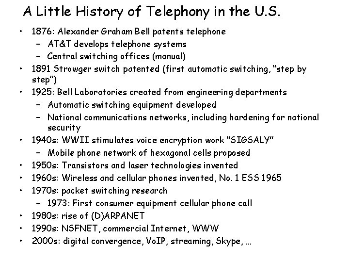 A Little History of Telephony in the U. S. • • • 1876: Alexander