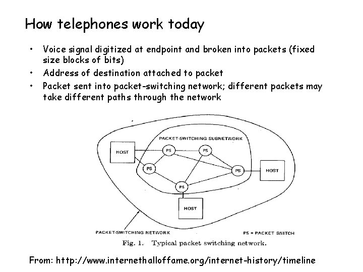How telephones work today • • • Voice signal digitized at endpoint and broken