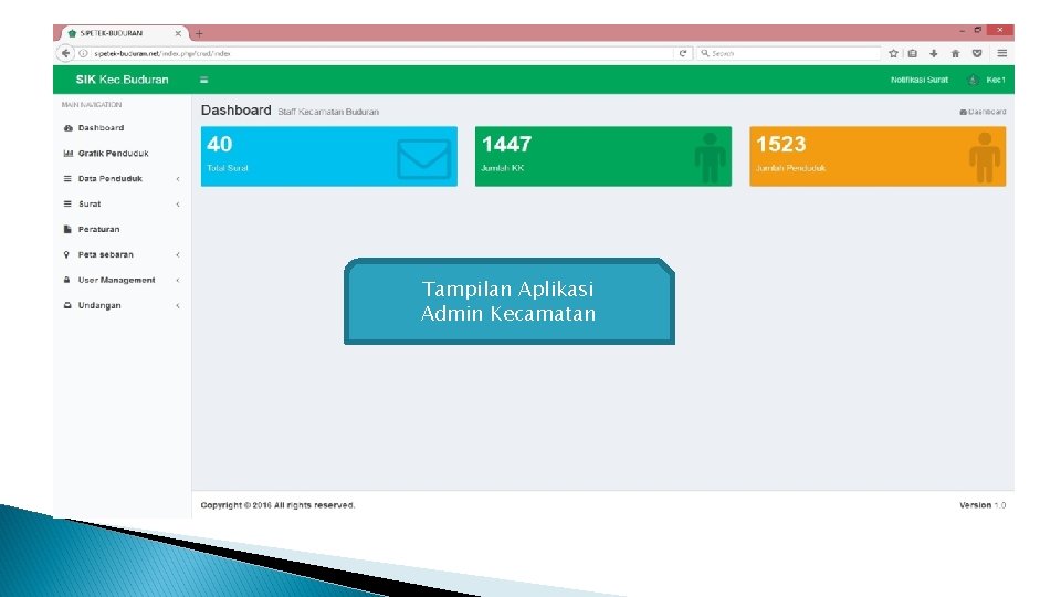 Tampilan Aplikasi Admin Kecamatan 