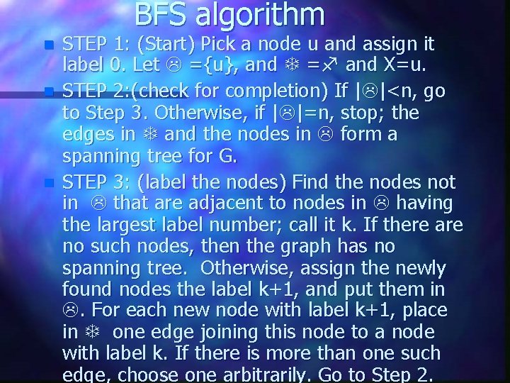 BFS algorithm n n n STEP 1: (Start) Pick a node u and assign