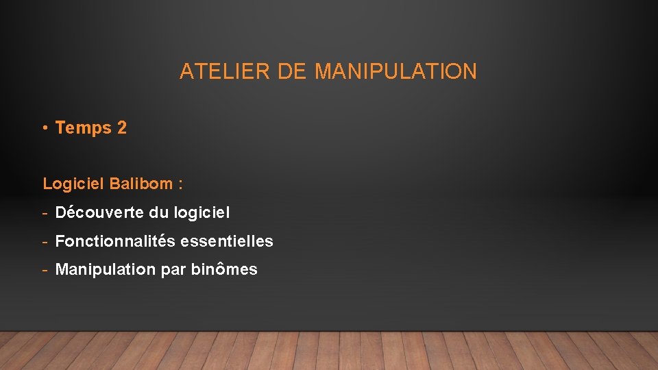 ATELIER DE MANIPULATION • Temps 2 Logiciel Balibom : - Découverte du logiciel -