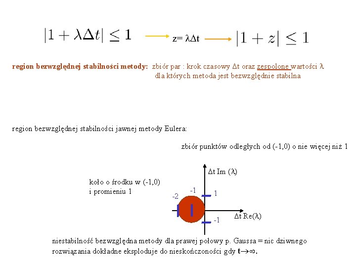 z= l. Dt region bezwzględnej stabilności metody: zbiór par : krok czasowy Dt oraz