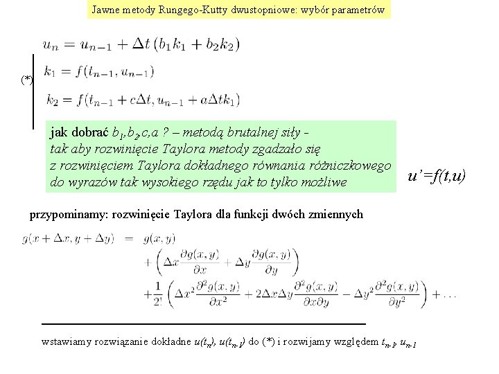 Jawne metody Rungego-Kutty dwustopniowe: wybór parametrów (*) jak dobrać b 1, b 2, c,