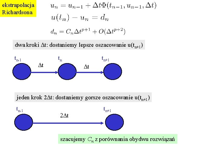 ekstrapolacja Richardsona dwa kroki Dt: dostaniemy lepsze oszacowanie u(tn+1) tn-1 Dt tn tn+1 Dt