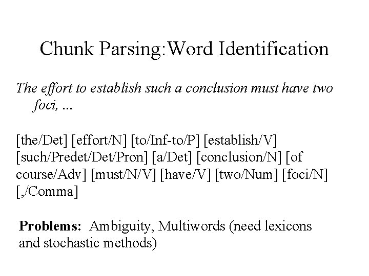 Chunk Parsing: Word Identification The effort to establish such a conclusion must have two