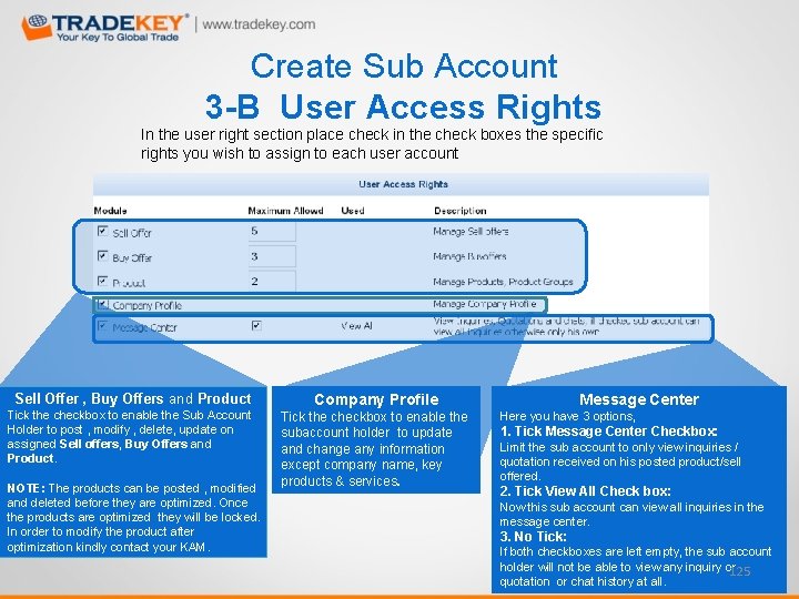 Create Sub Account 3 -B User Access Rights In the user right section place