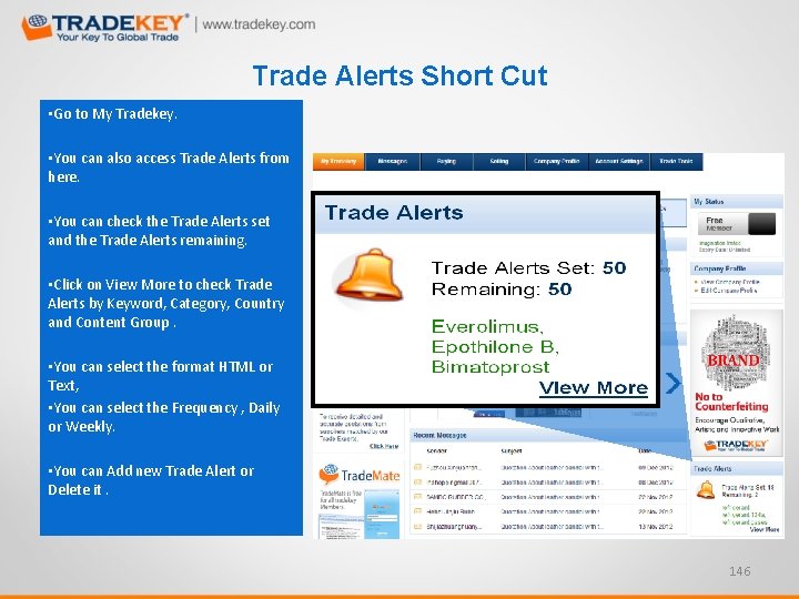 Trade Alerts Short Cut • Go to My Tradekey. • You can also access