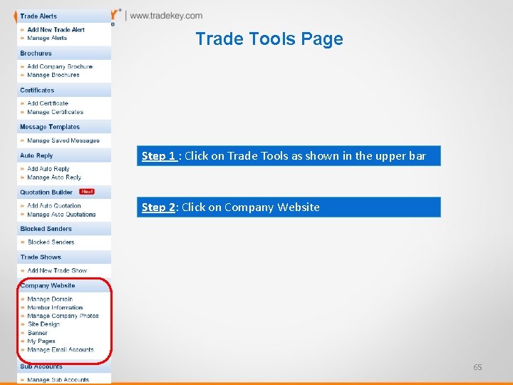 Trade Tools Page Step 1 : Click on Trade Tools as shown in the