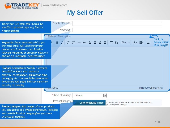 My Sell Offer Title: Your Sell offer title should be specific to product type.