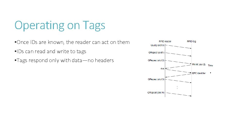 Operating on Tags • Once IDs are known, the reader can act on them