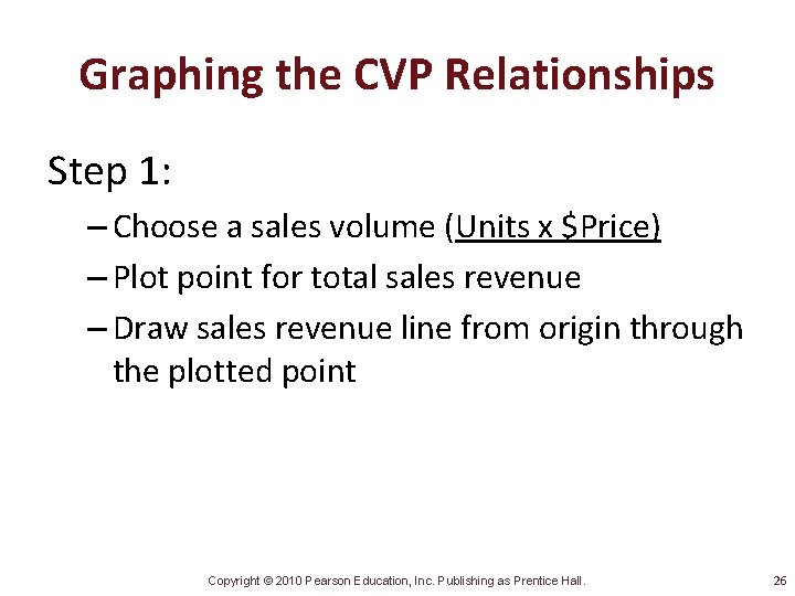 Graphing the CVP Relationships Step 1: – Choose a sales volume (Units x $Price)