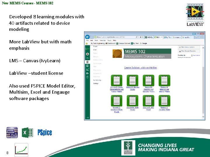New MEMS Courses - MEMS 102 Developed 8 learning modules with 40 artifacts related