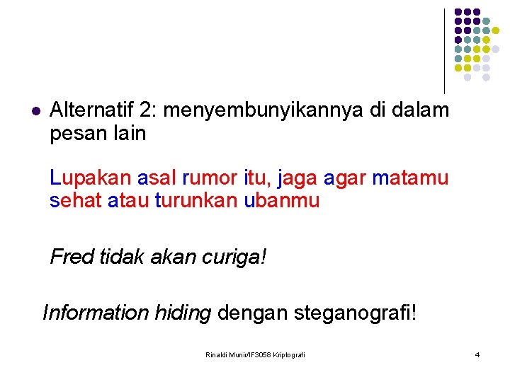 l Alternatif 2: menyembunyikannya di dalam pesan lain Lupakan asal rumor itu, jaga agar