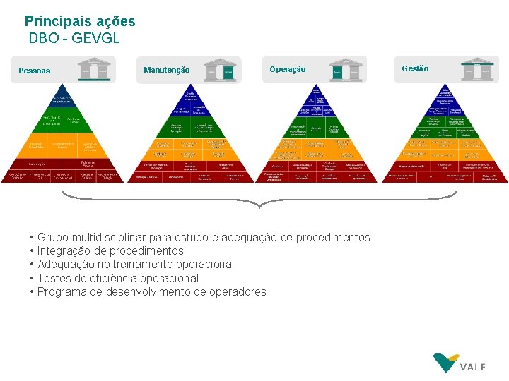 Principais ações DBO - GEVGL Pessoas Manutenção Operação • Grupo multidisciplinar para estudo e