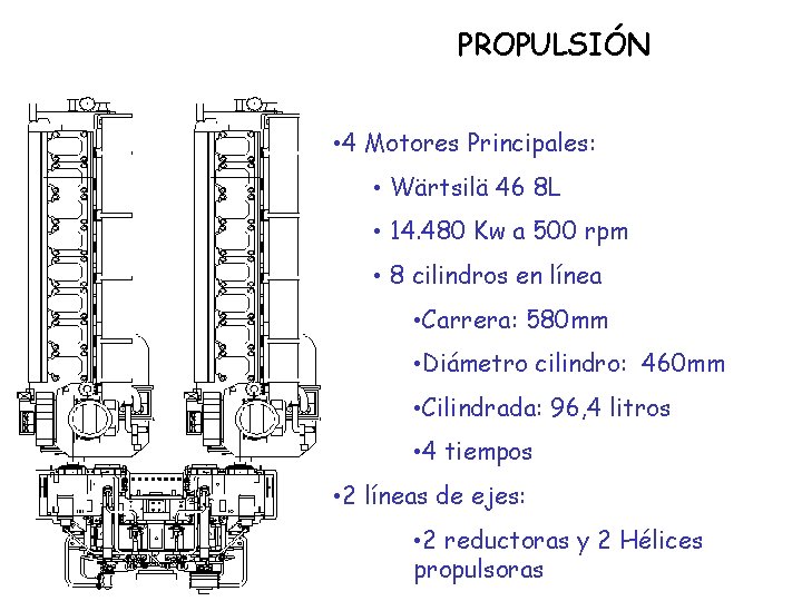 PROPULSIÓN • 4 Motores Principales: • Wärtsilä 46 8 L • 14. 480 Kw