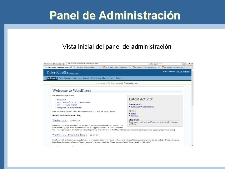Panel de Administración Vista inicial del panel de administración 