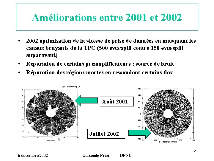 Améliorations entre 2001 et 2002 • 2002 optimisation de la vitesse de prise de