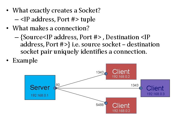 • What exactly creates a Socket? – <IP address, Port #> tuple • • What exactly creates a Socket? – <IP address, Port #> tuple •