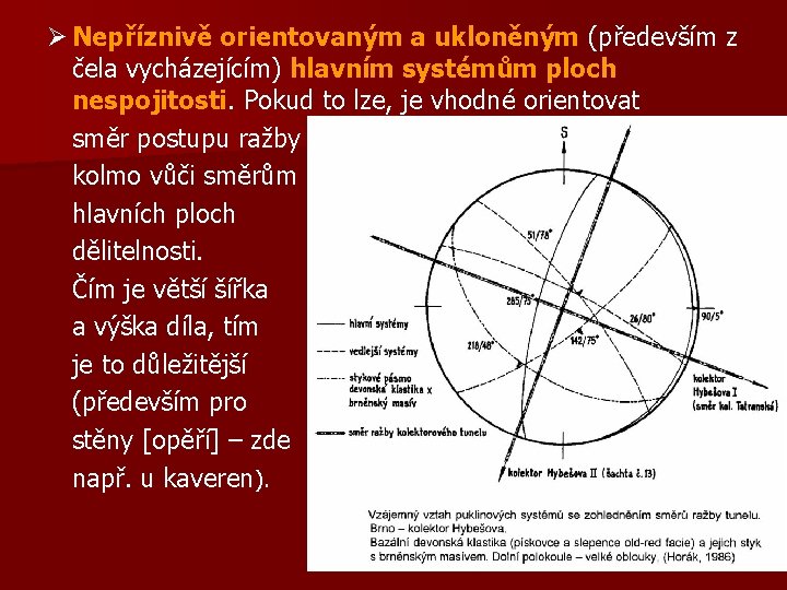 Ø Nepříznivě orientovaným a ukloněným (především z čela vycházejícím) hlavním systémům ploch nespojitosti. Pokud