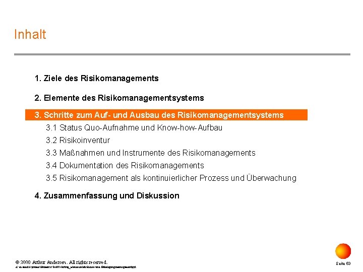 Inhalt 1. Ziele des Risikomanagements 2. Elemente des Risikomanagementsystems 3. Schritte zum Auf- und
