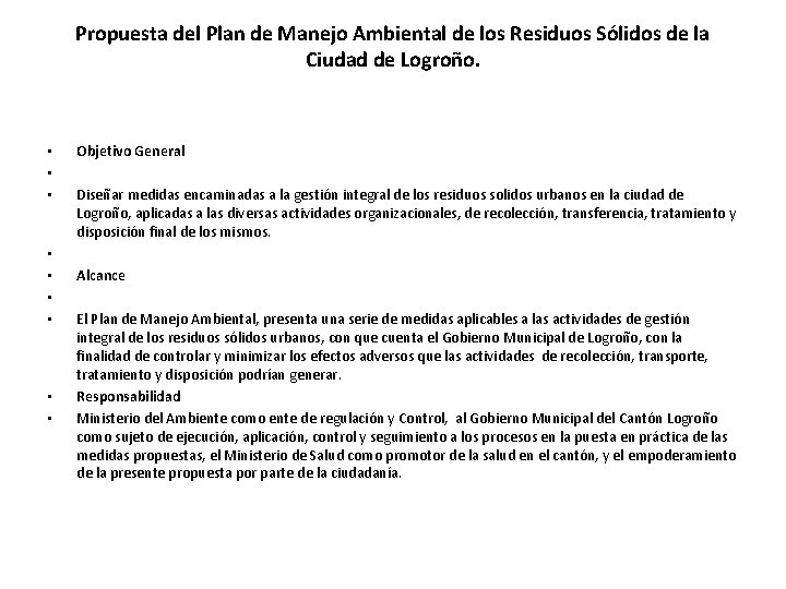 Propuesta del Plan de Manejo Ambiental de los Residuos Sólidos de la Ciudad de