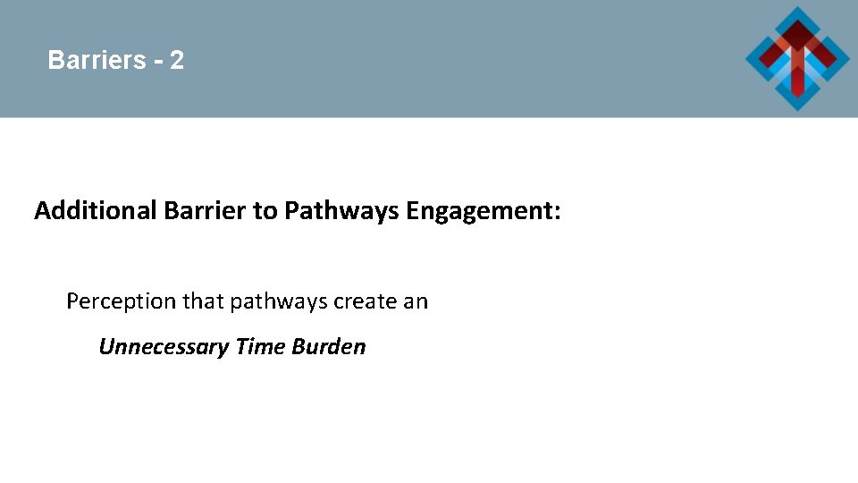 Barriers - 2 Additional Barrier to Pathways Engagement: Perception that pathways create an Unnecessary