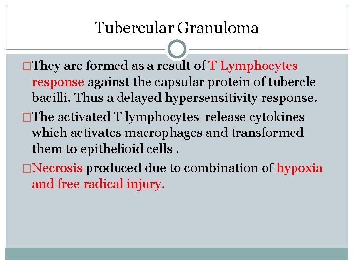Tubercular Granuloma �They are formed as a result of T Lymphocytes response against the