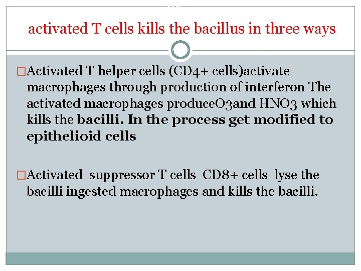 The activated T cells kills the bacillus in three ways �Activated T helper cells
