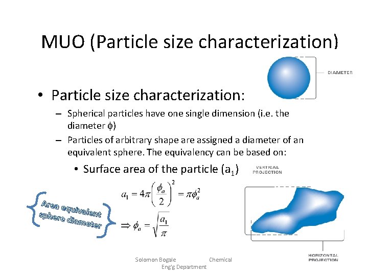 MUO (Particle size characterization) • Particle size characterization: – Spherical particles have one single