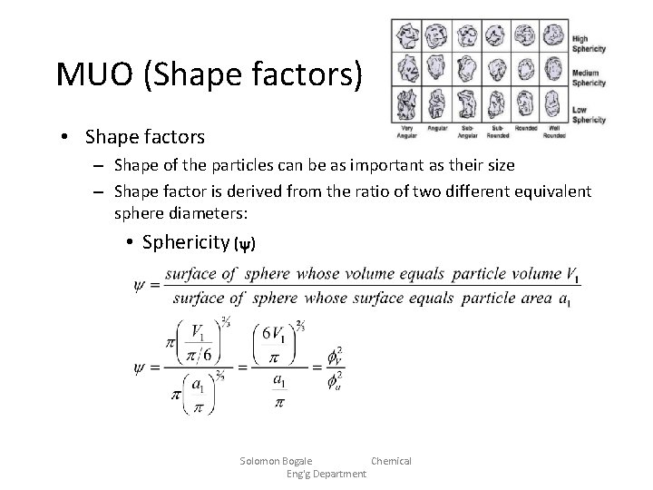MUO (Shape factors) • Shape factors – Shape of the particles can be as