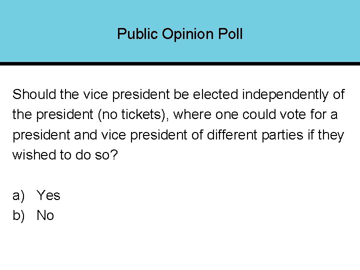 Public Opinion Poll Should the vice president be elected independently of the president (no