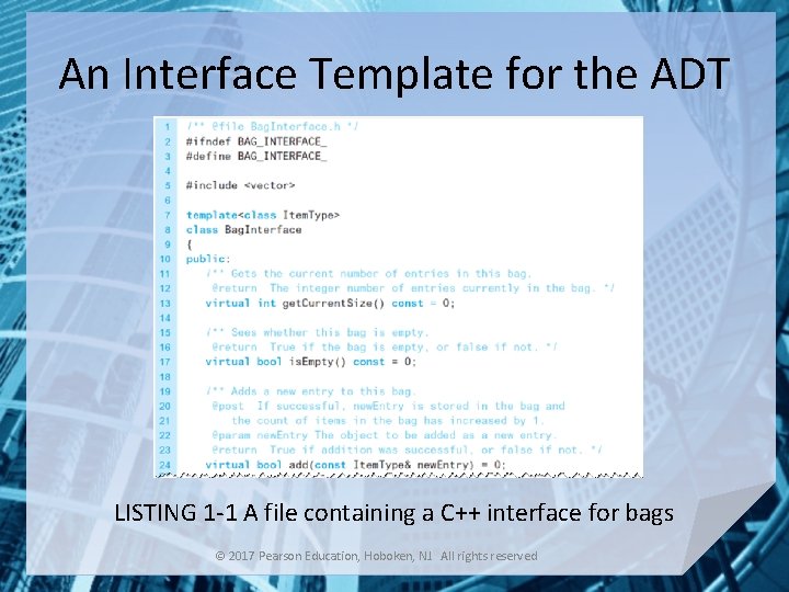 An Interface Template for the ADT LISTING 1 -1 A file containing a C++