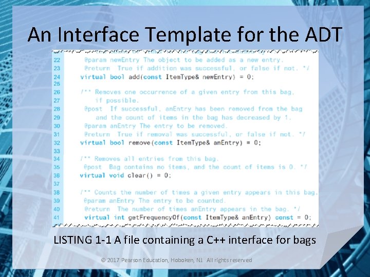 An Interface Template for the ADT LISTING 1 -1 A file containing a C++