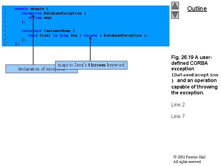 Outline 1 module domain { 2 exception Database. Exception { 3 string msg; 4