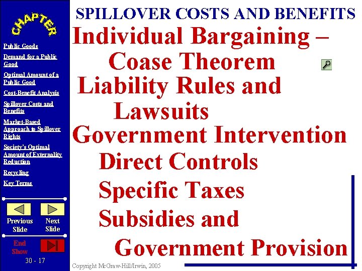 SPILLOVER COSTS AND BENEFITS Public Goods Demand for a Public Good Optimal Amount of