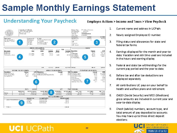 Sample Monthly Earnings Statement Understanding Your Paycheck Employee Actions > Income and Taxes >