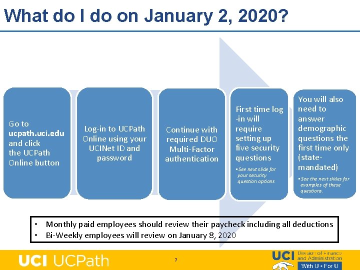 What do I do on January 2, 2020? Go to ucpath. uci. edu and