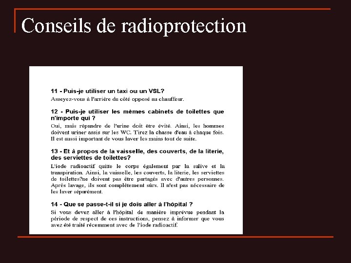 Conseils de radioprotection 
