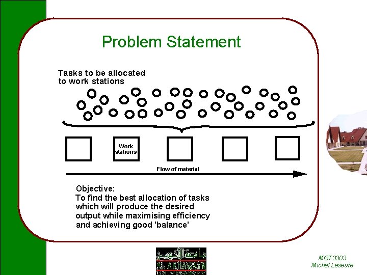 Problem Statement Tasks to be allocated to work stations Work stations Flow of material