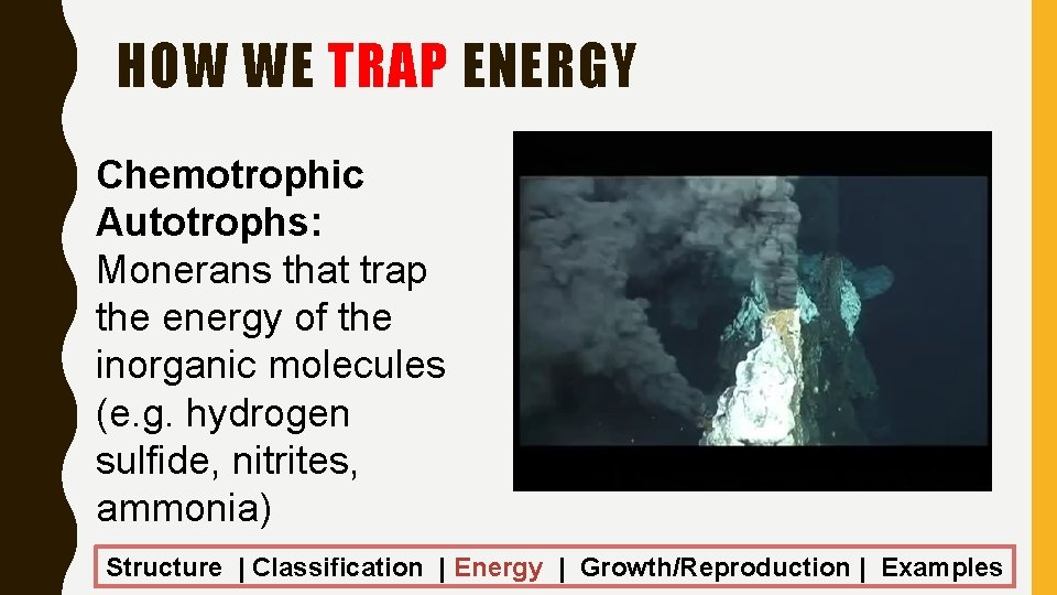HOW WE TRAP ENERGY Chemotrophic Autotrophs: Monerans that trap the energy of the inorganic