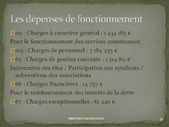 Les dépenses de fonctionnement � 011 : Charges à caractère général : 1 434