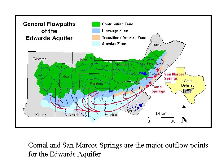 Comal and San Marcos Springs are the major outflow points for the Edwards Aquifer