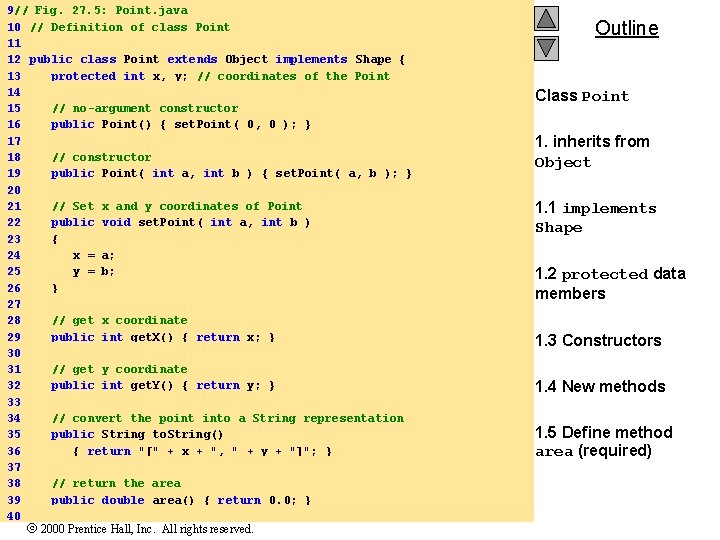 9// Fig. 27. 5: Point. java 10 // Definition of class Point 11 12