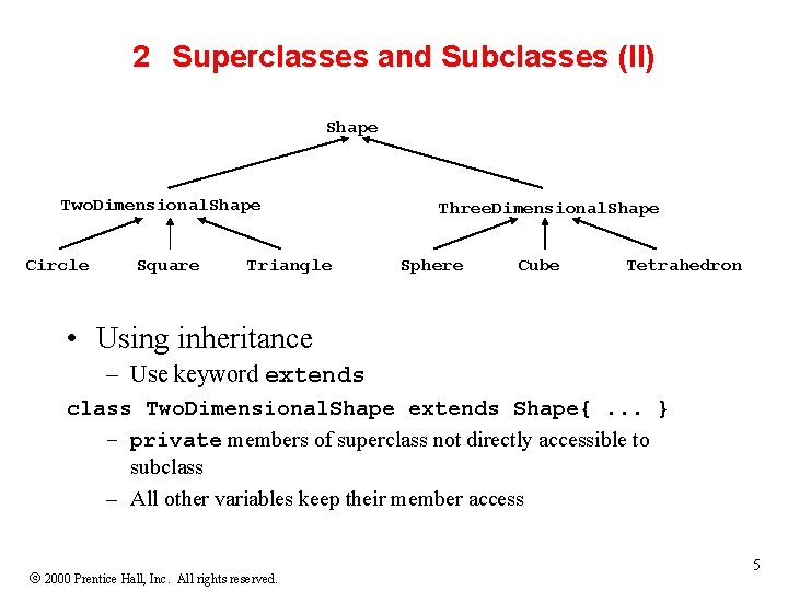 2 Superclasses and Subclasses (II) Shape Two. Dimensional. Shape Circle Square Triangle Three. Dimensional.