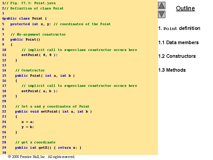 1// Fig. 27. 3: Point. java 2// Definition of class Point 3 4 public